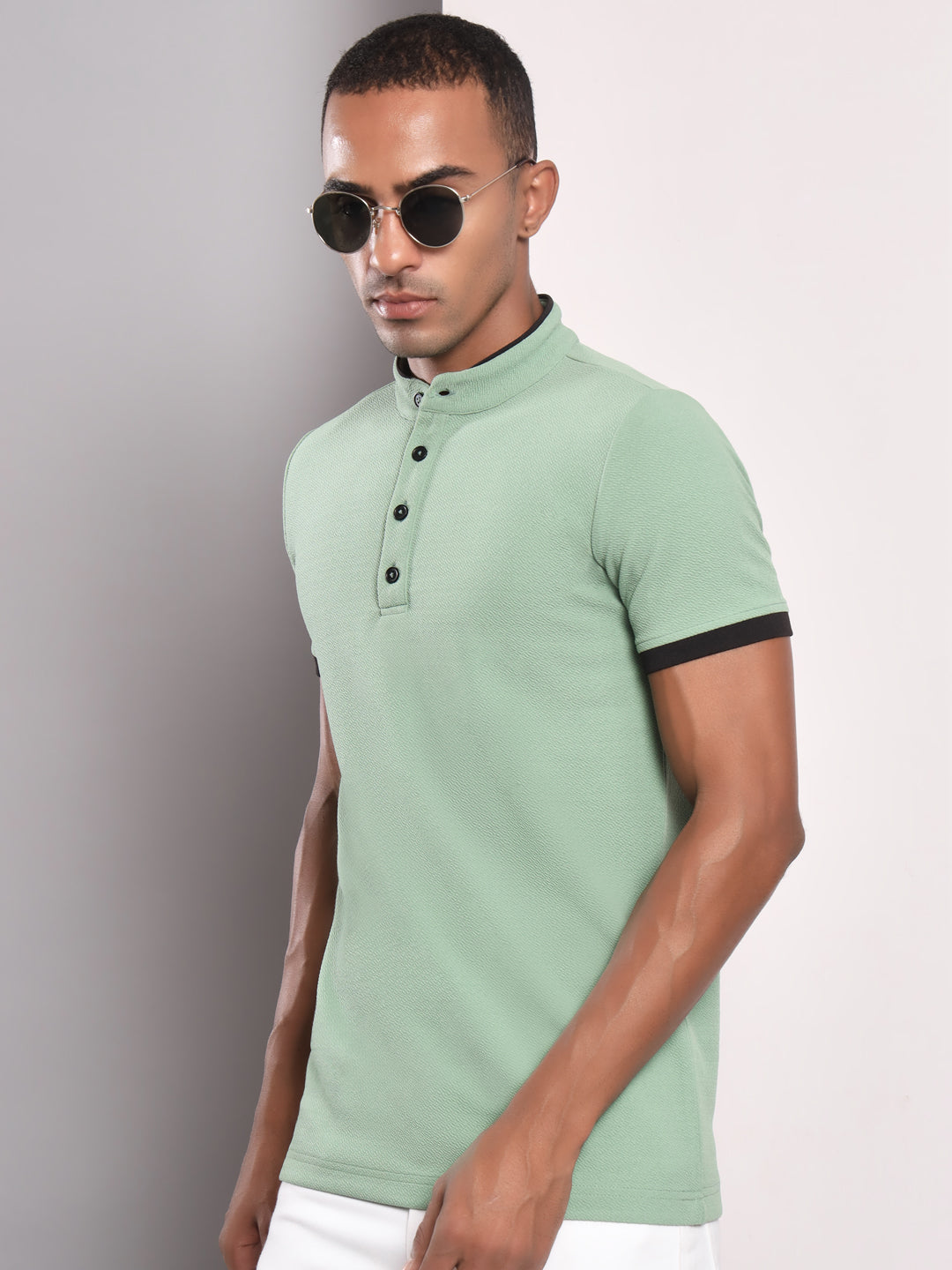 TANDUL Men Printed Stylised Neck Green T-Shirt