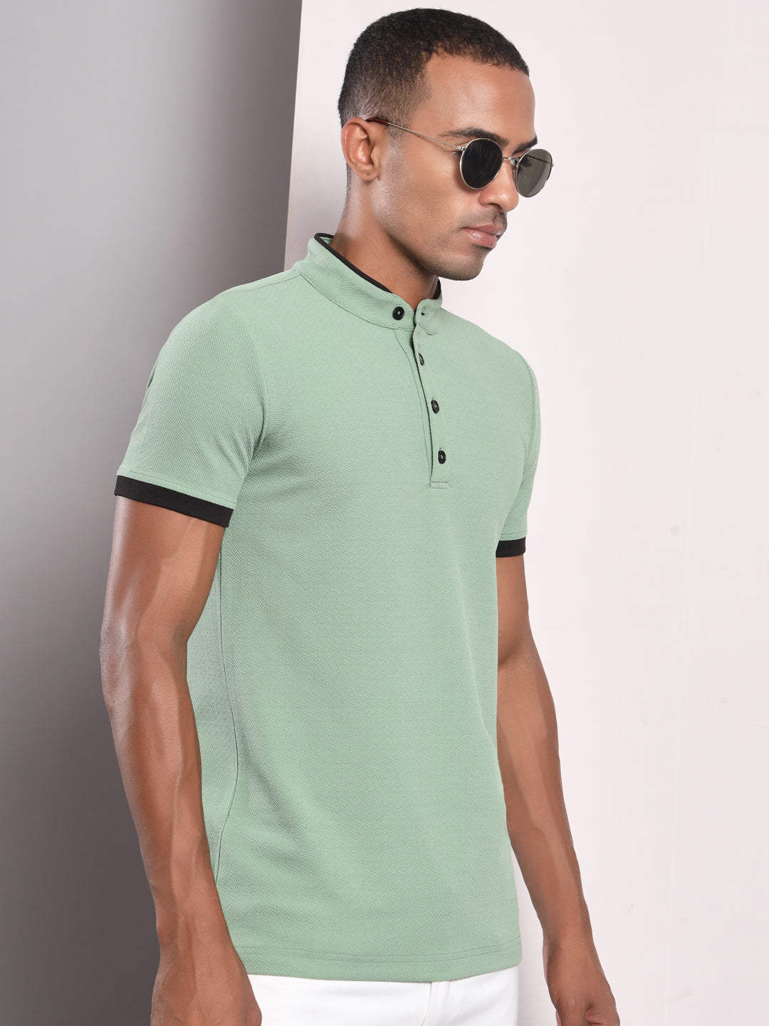 TANDUL Men Printed Stylised Neck Green T-Shirt