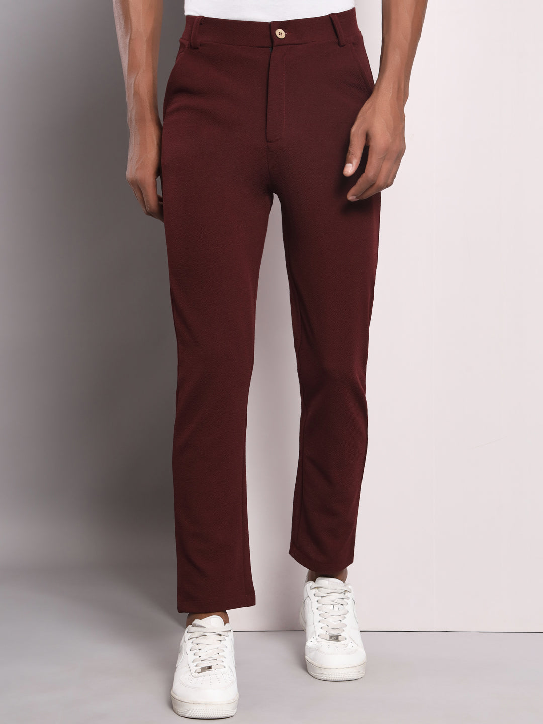 TANDUL Men Regular Fit Maroon Lycra Blend Trousers