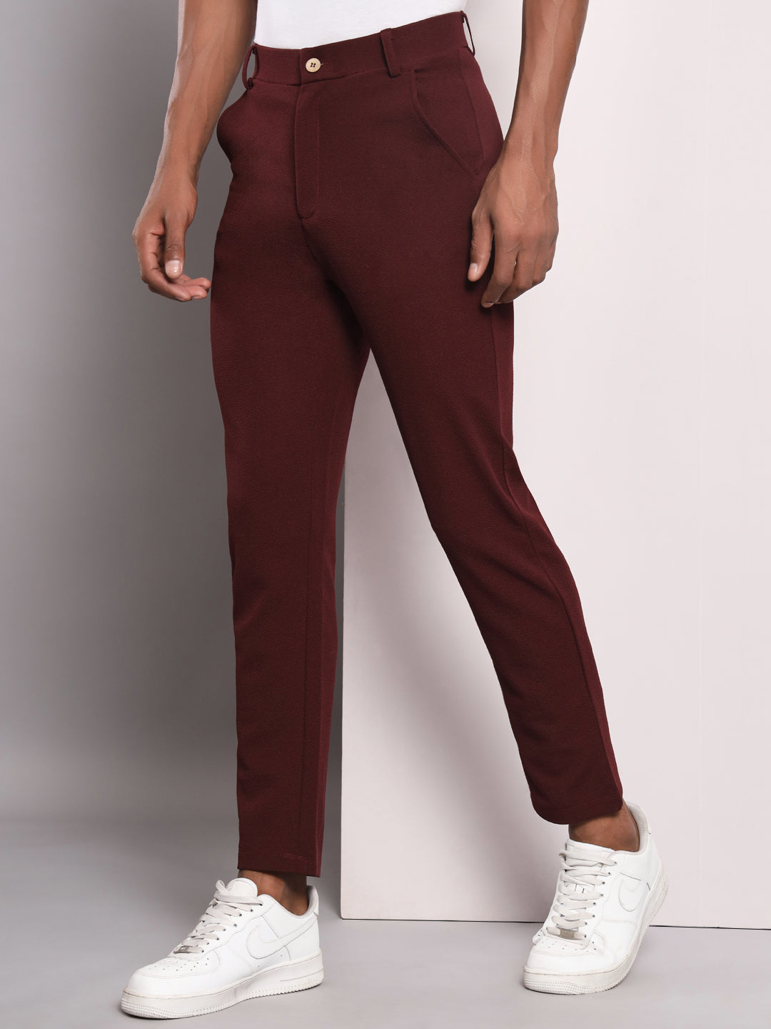 TANDUL Men Regular Fit Maroon Lycra Blend Trousers