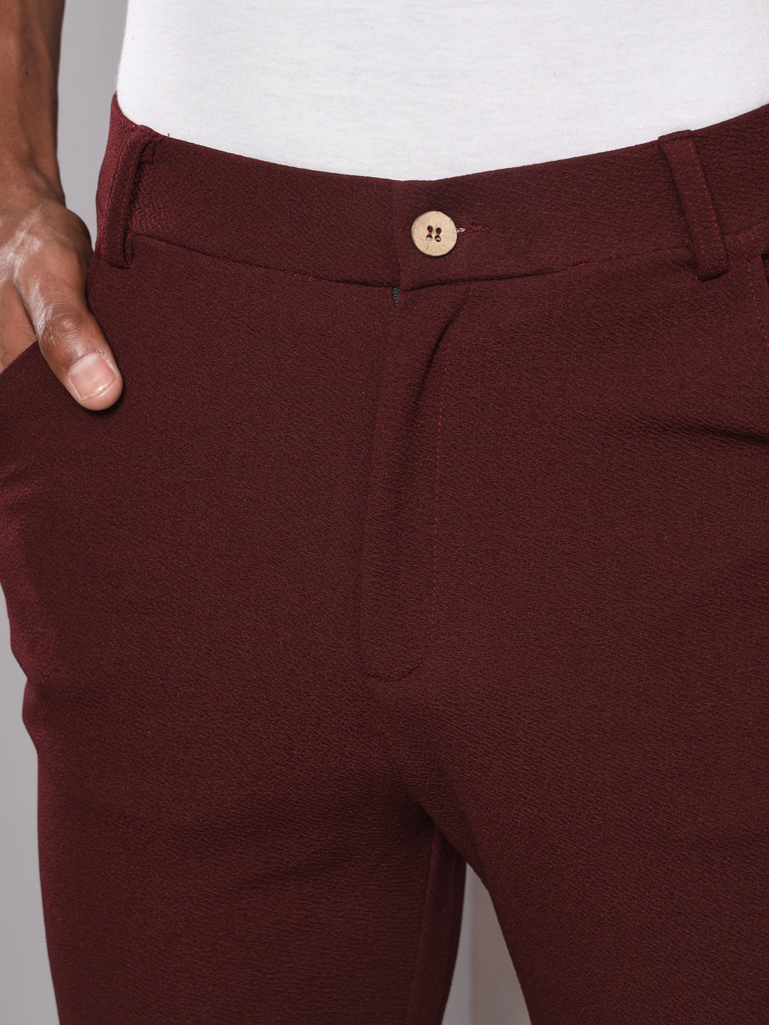 TANDUL Men Regular Fit Maroon Lycra Blend Trousers