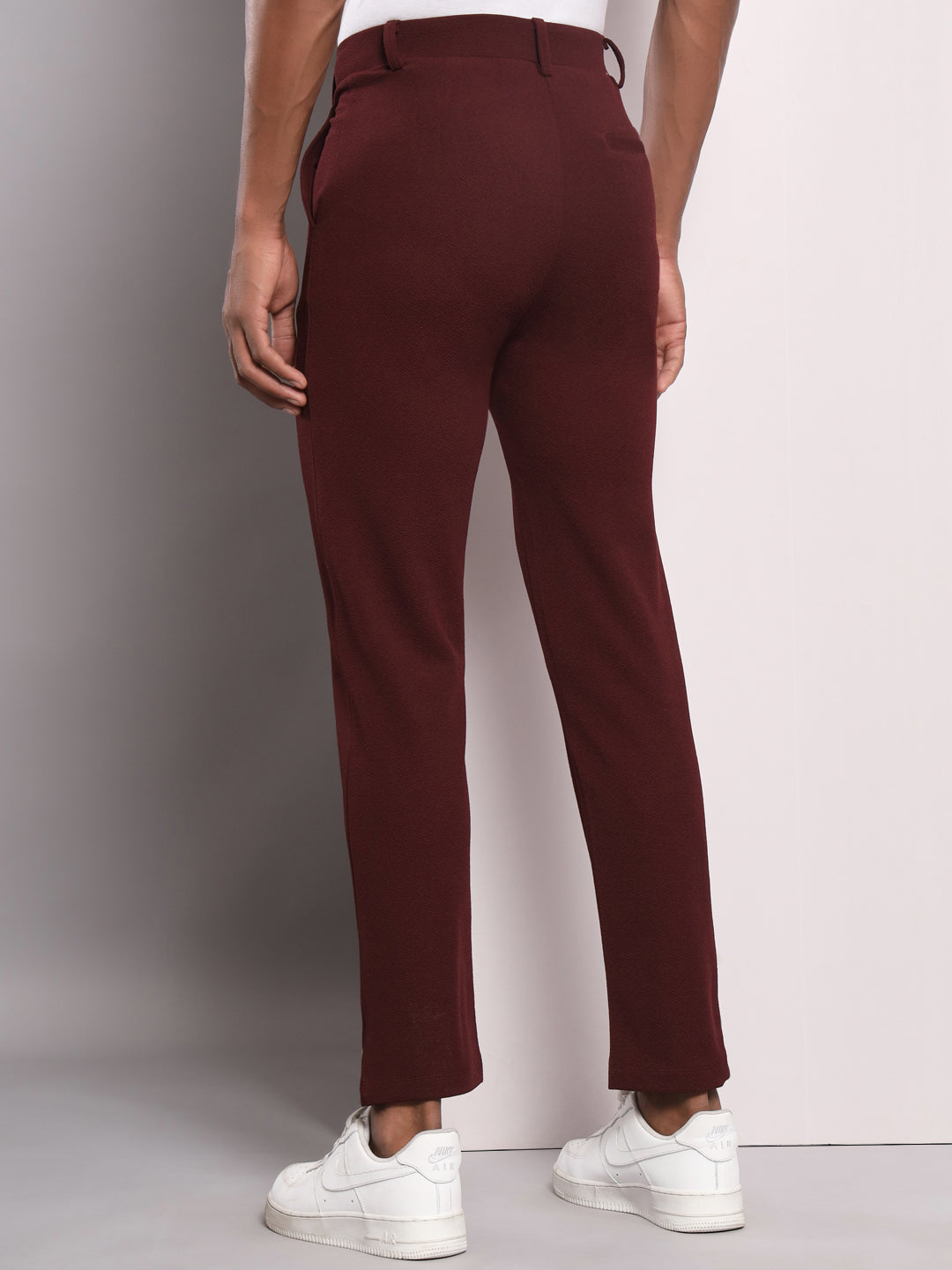 TANDUL Men Regular Fit Maroon Lycra Blend Trousers