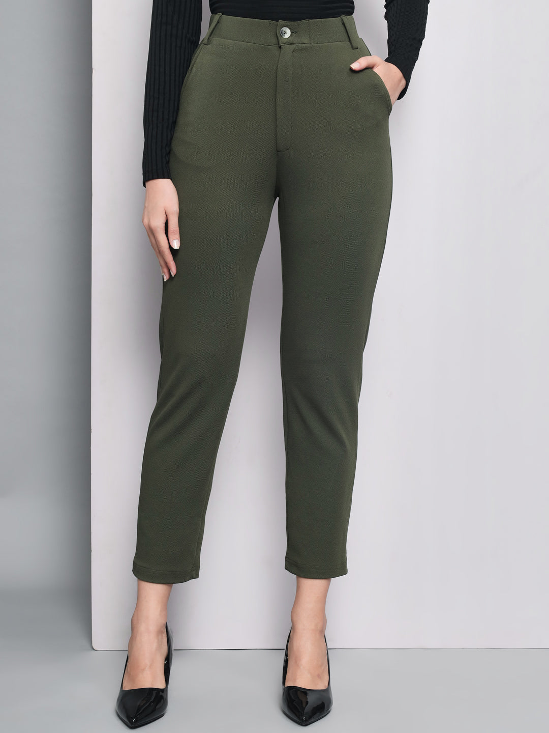 TANDUL  Women Regular Fit Green Lycra Blend Trousers