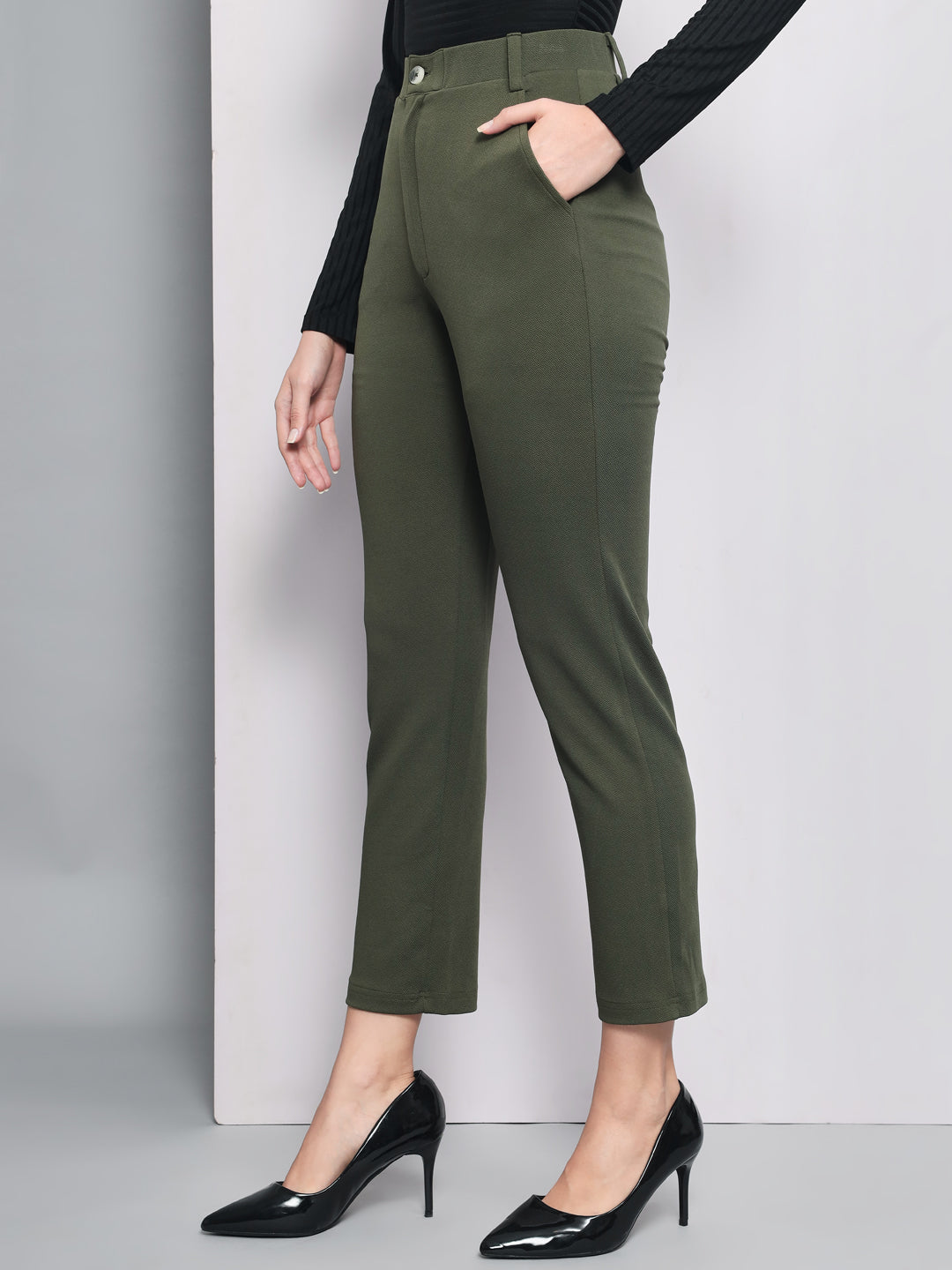 TANDUL  Women Regular Fit Green Lycra Blend Trousers