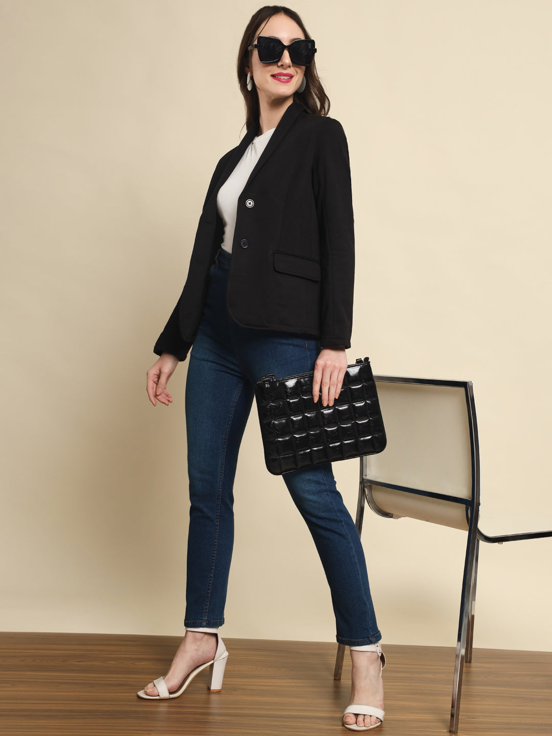 TANDUL  Women Solid Single Breasted Casual Blazer  (Black)