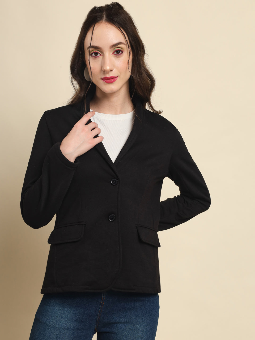 TANDUL  Women Solid Single Breasted Casual Blazer  (Black)