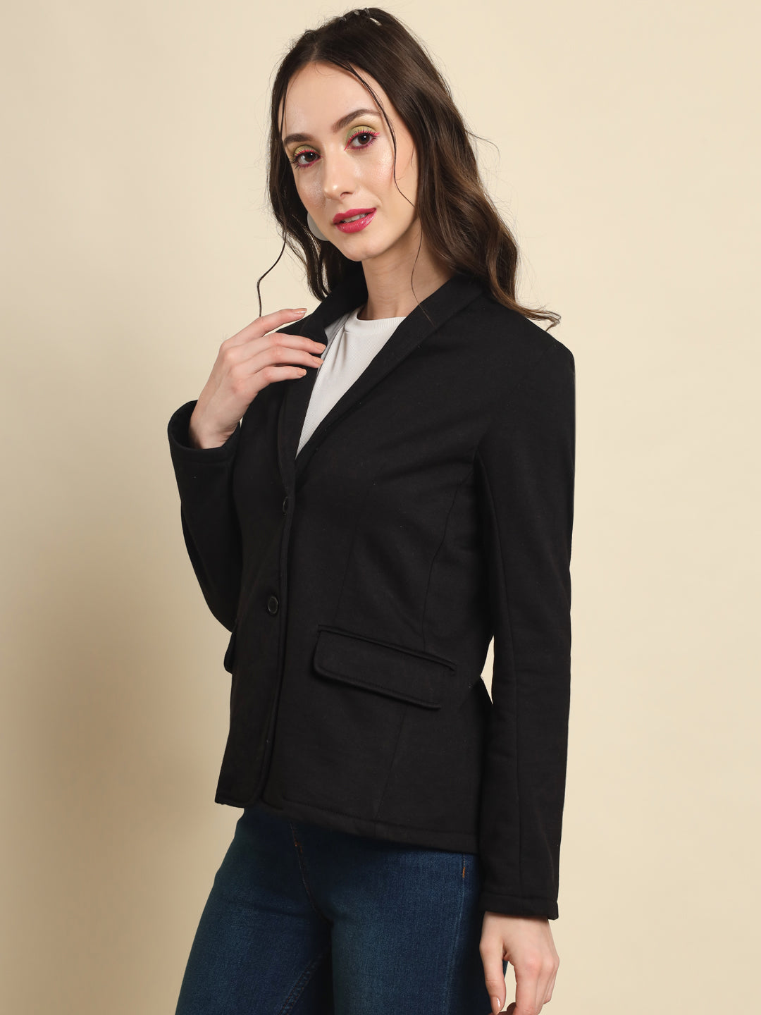 TANDUL  Women Solid Single Breasted Casual Blazer  (Black)