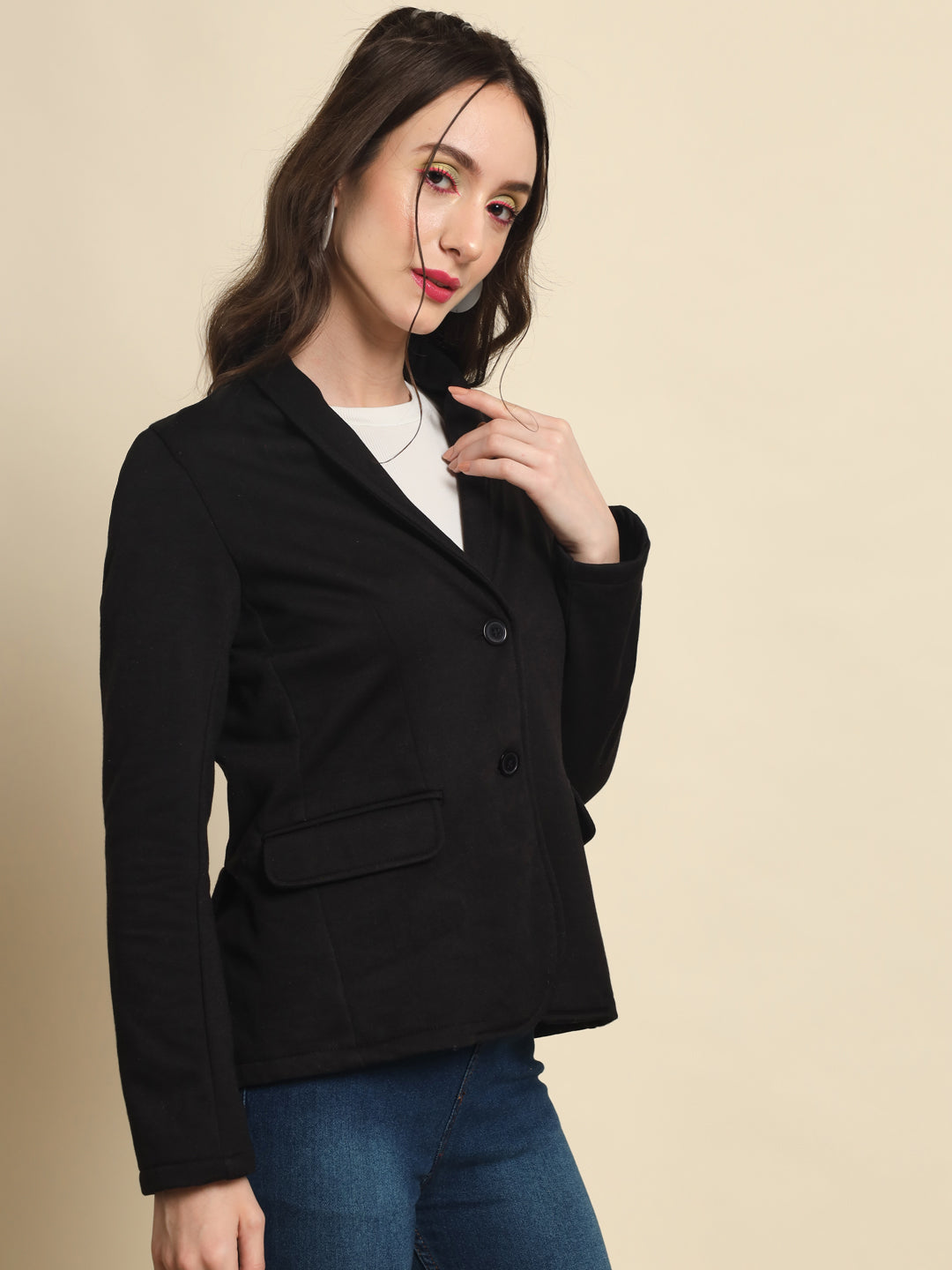 TANDUL  Women Solid Single Breasted Casual Blazer  (Black)