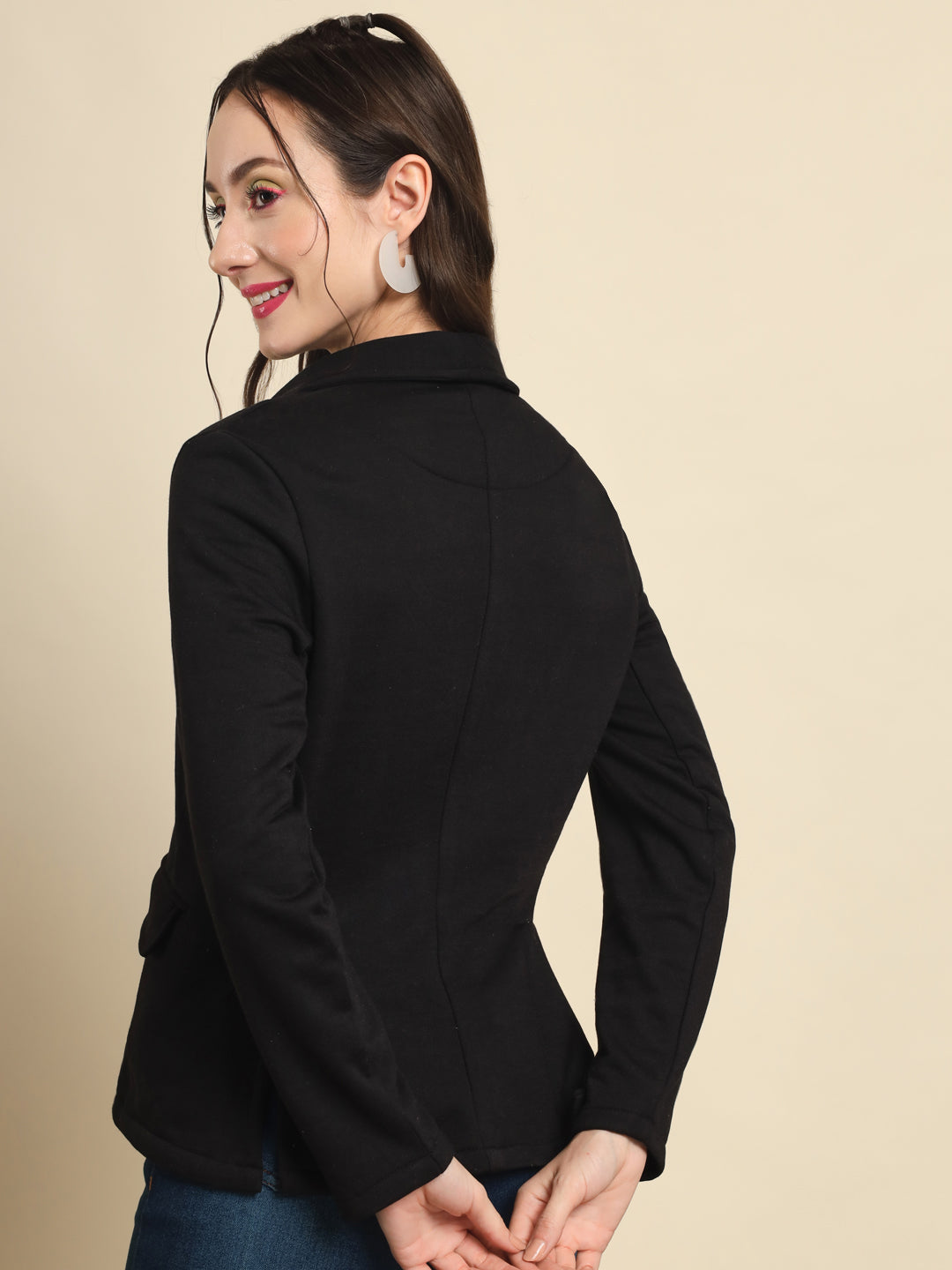 TANDUL  Women Solid Single Breasted Casual Blazer  (Black)