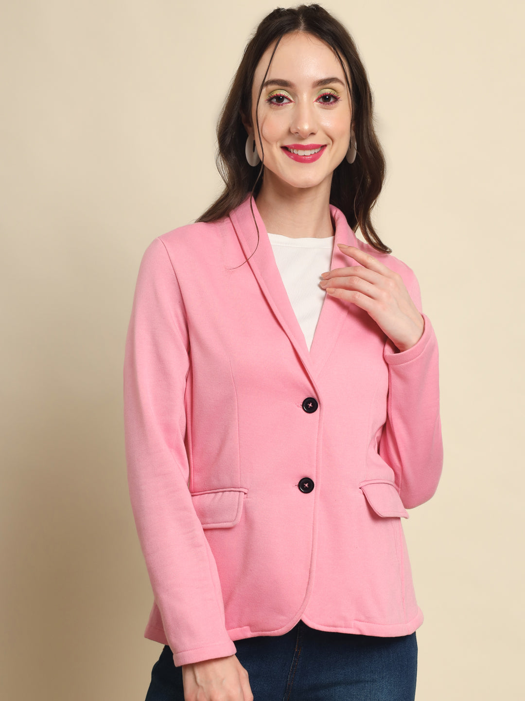 TANDUL  Women Solid Single Breasted Casual Blazer  (Pink)