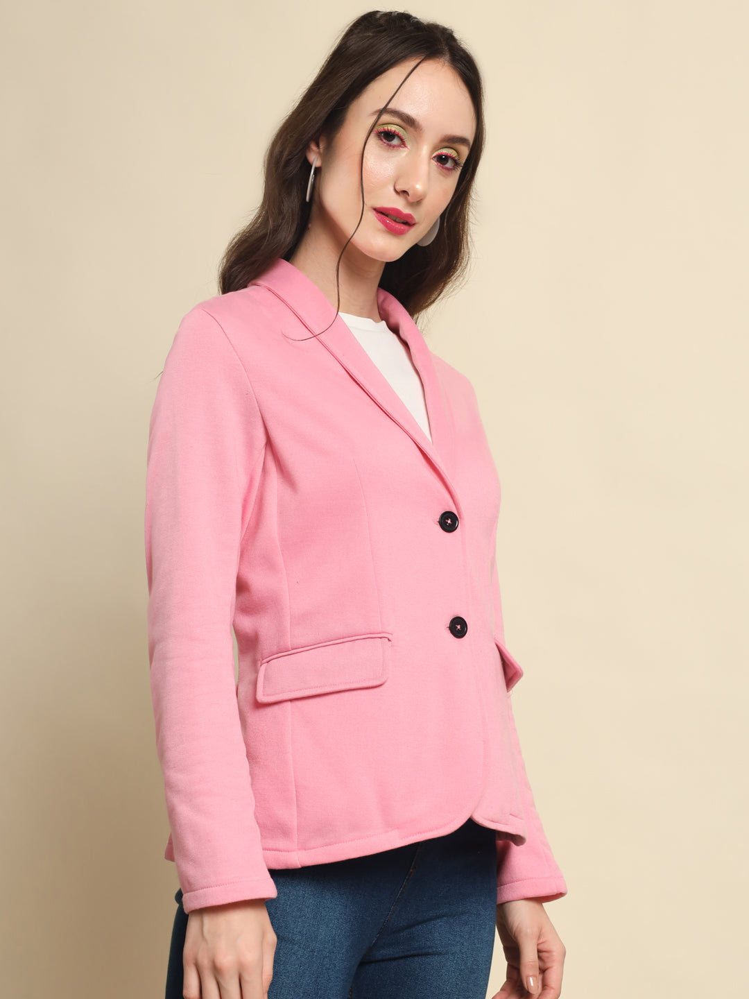 TANDUL  Women Solid Single Breasted Casual Blazer  (Pink)