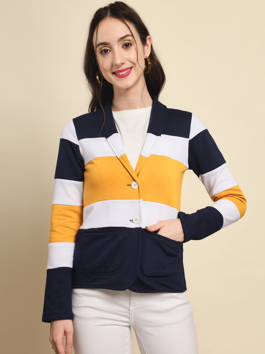 TANDUL  Women Colorblock Single Breasted Casual Blazer  (Multicolor)