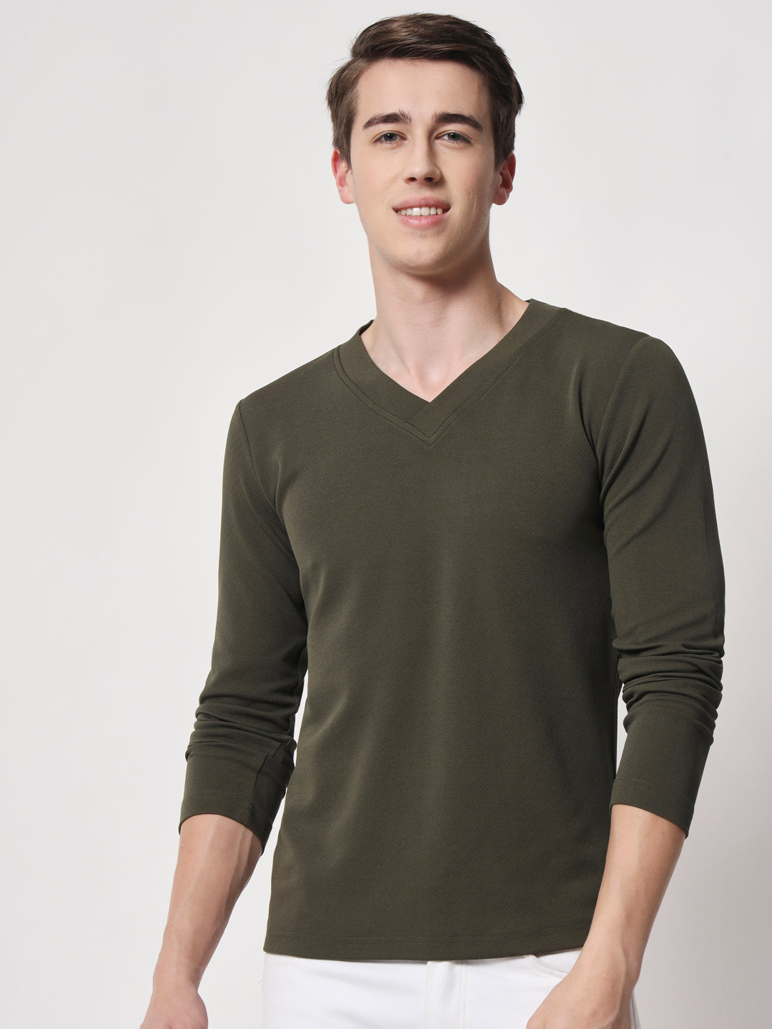 TANDUL  Men Solid V Neck Green T-Shirt