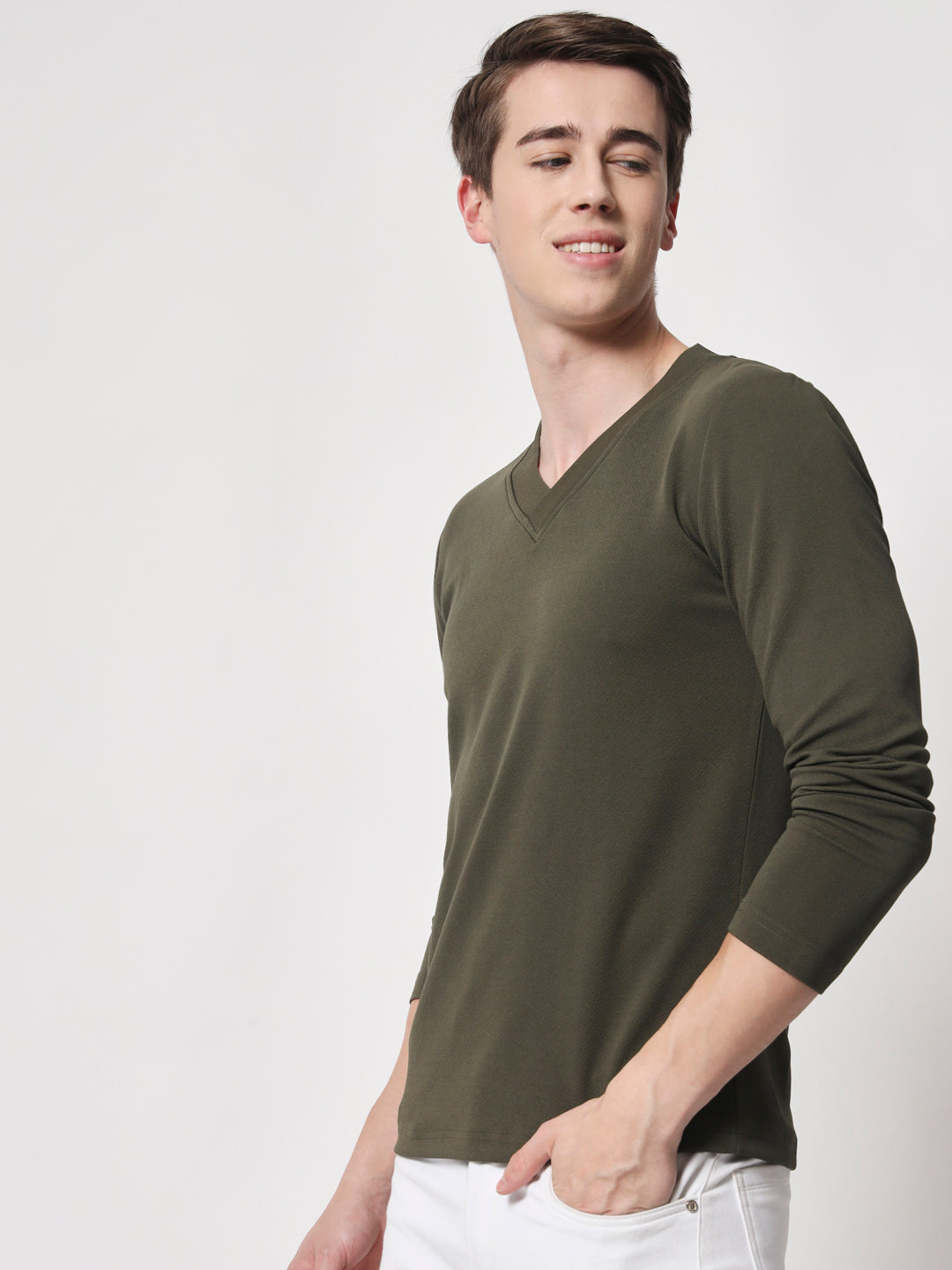 TANDUL  Men Solid V Neck Green T-Shirt