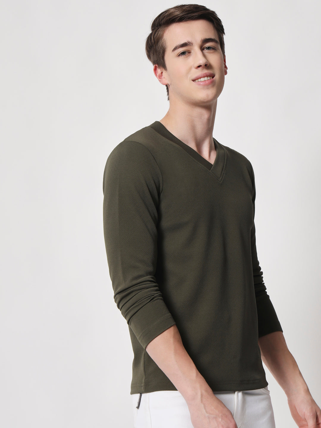 TANDUL  Men Solid V Neck Green T-Shirt