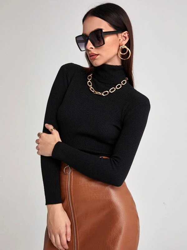 TANDUL Women Solid High Neck Black Sweater