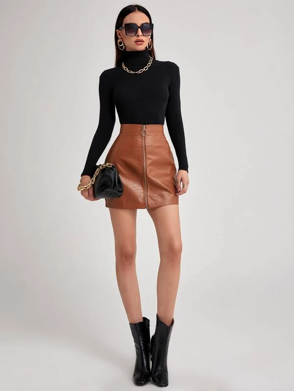 TANDUL Women Solid High Neck Black Sweater