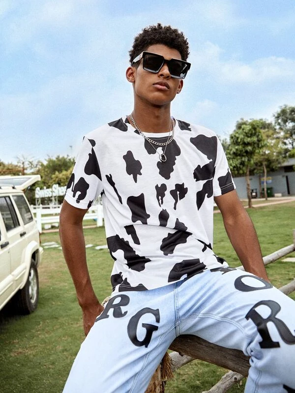 Men Printed Round Neck Elastane Multicolor T-Shirt