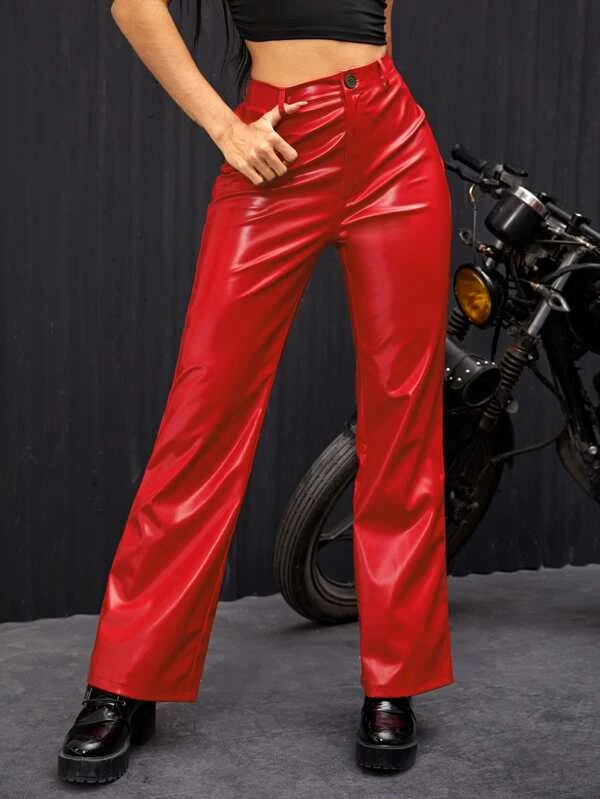 TANDUL  Women Regular Fit Red Faux Leather Trousers