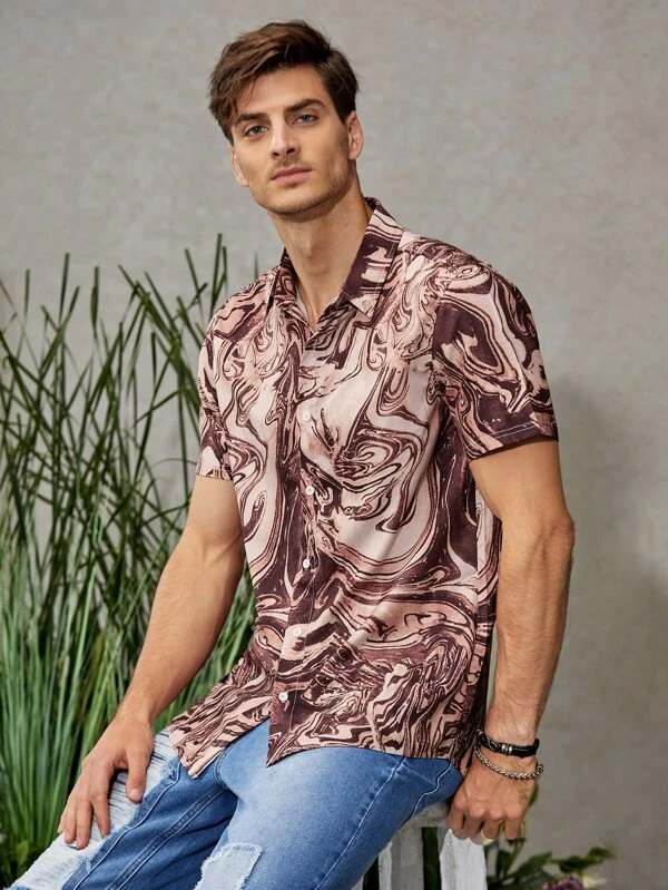 Men Regular Fit Printed Built-up Collar Casual Shirt