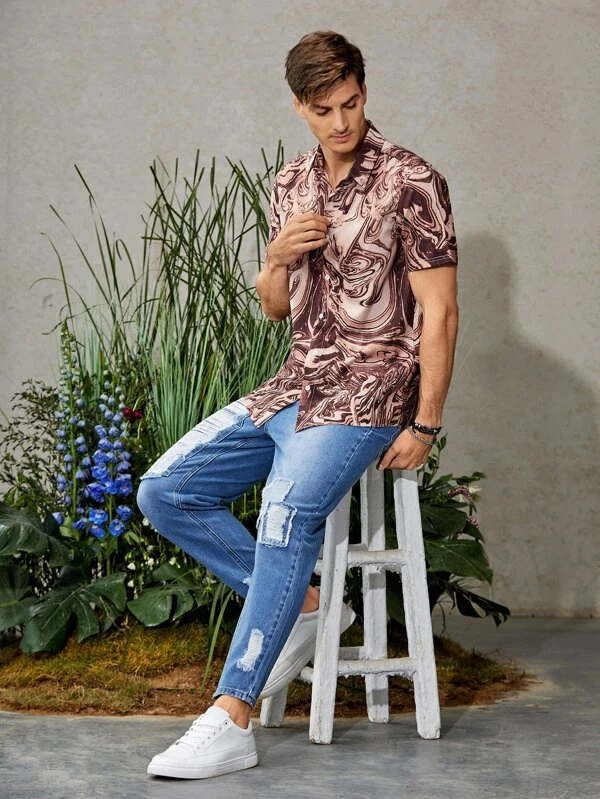 Men Regular Fit Printed Built-up Collar Casual Shirt