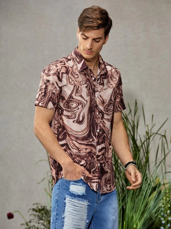 Men Regular Fit Printed Built-up Collar Casual Shirt