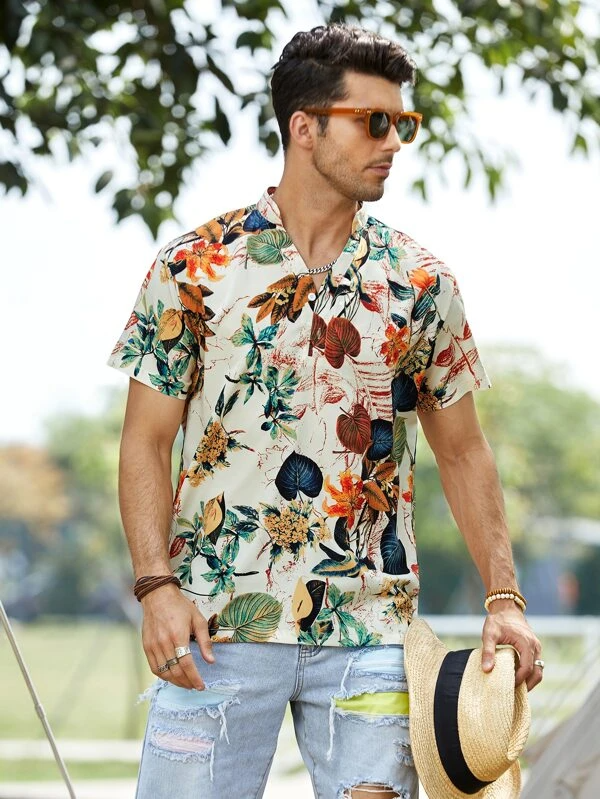 Men Regular Fit Printed Built-up Collar Casual Shirt