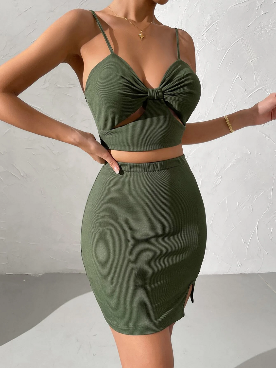 TANDUL  Women Two Piece Dress Green Dress