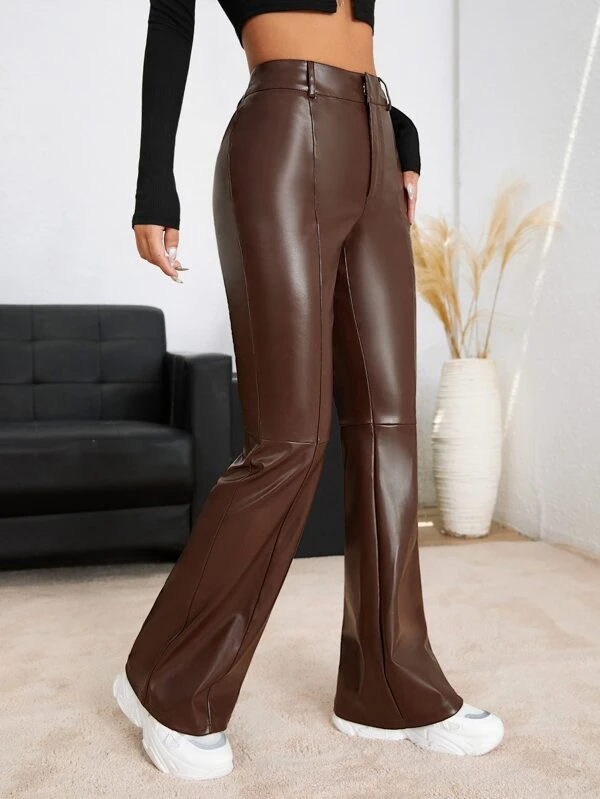 TANDUL  Women Regular Fit Brown Faux Leather Trousers