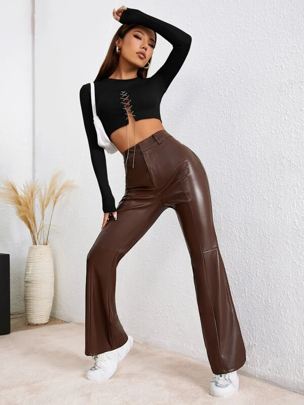 TANDUL  Women Regular Fit Brown Faux Leather Trousers