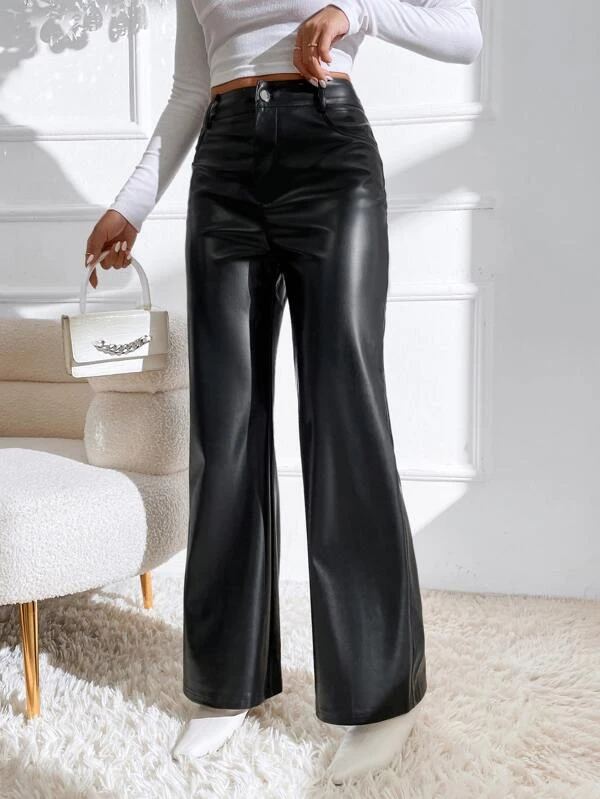 TANDUL  Women Regular Fit Black Faux Leather Trousers