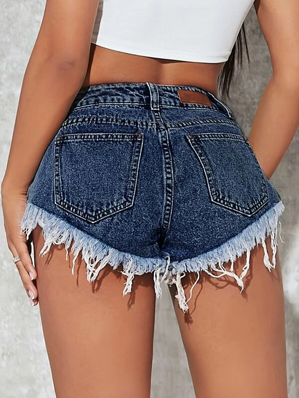 TANDUL  Solid Women Denim Blue High Waist Shorts