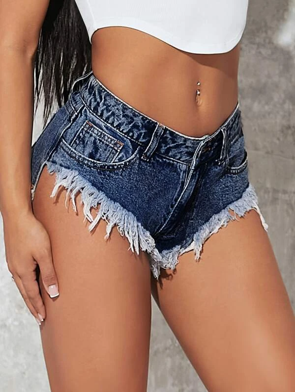 TANDUL  Solid Women Denim Blue High Waist Shorts