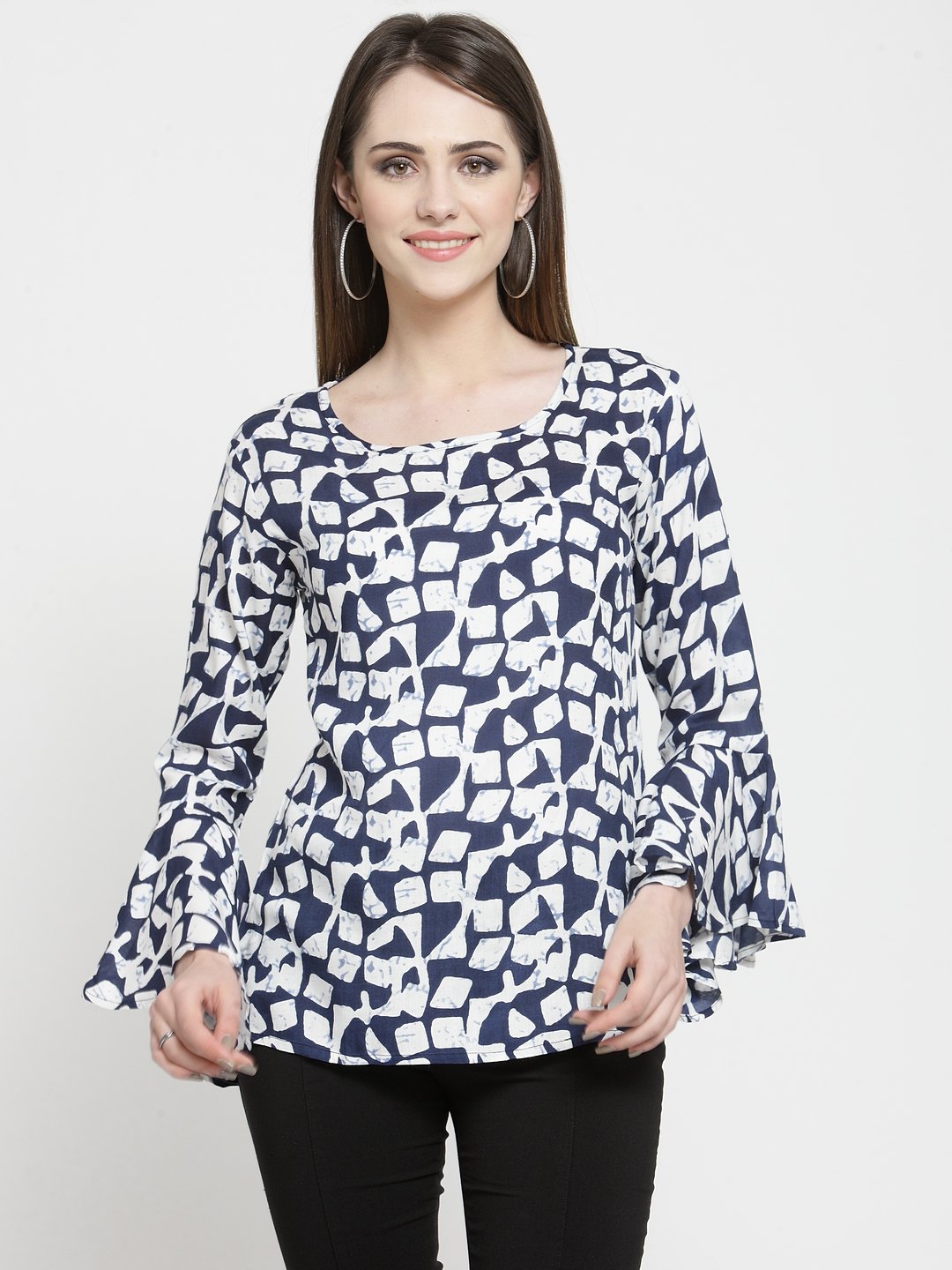 ZARVEY Casual Bell Sleeve Printed Women Multicolor Top