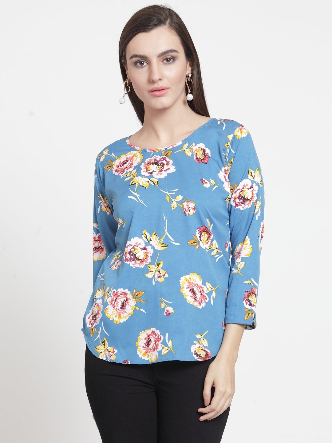 ZARVEY Casual 3/4 Sleeve Printed Women Multicolor Top