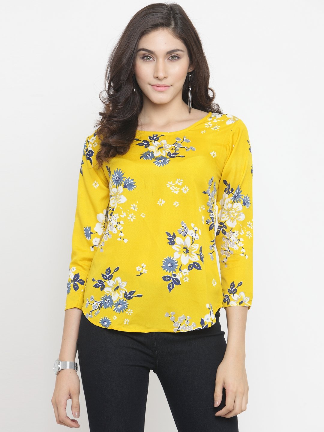 ZARVEY Casual 3/4 Sleeve Floral Print Women Multicolor Top