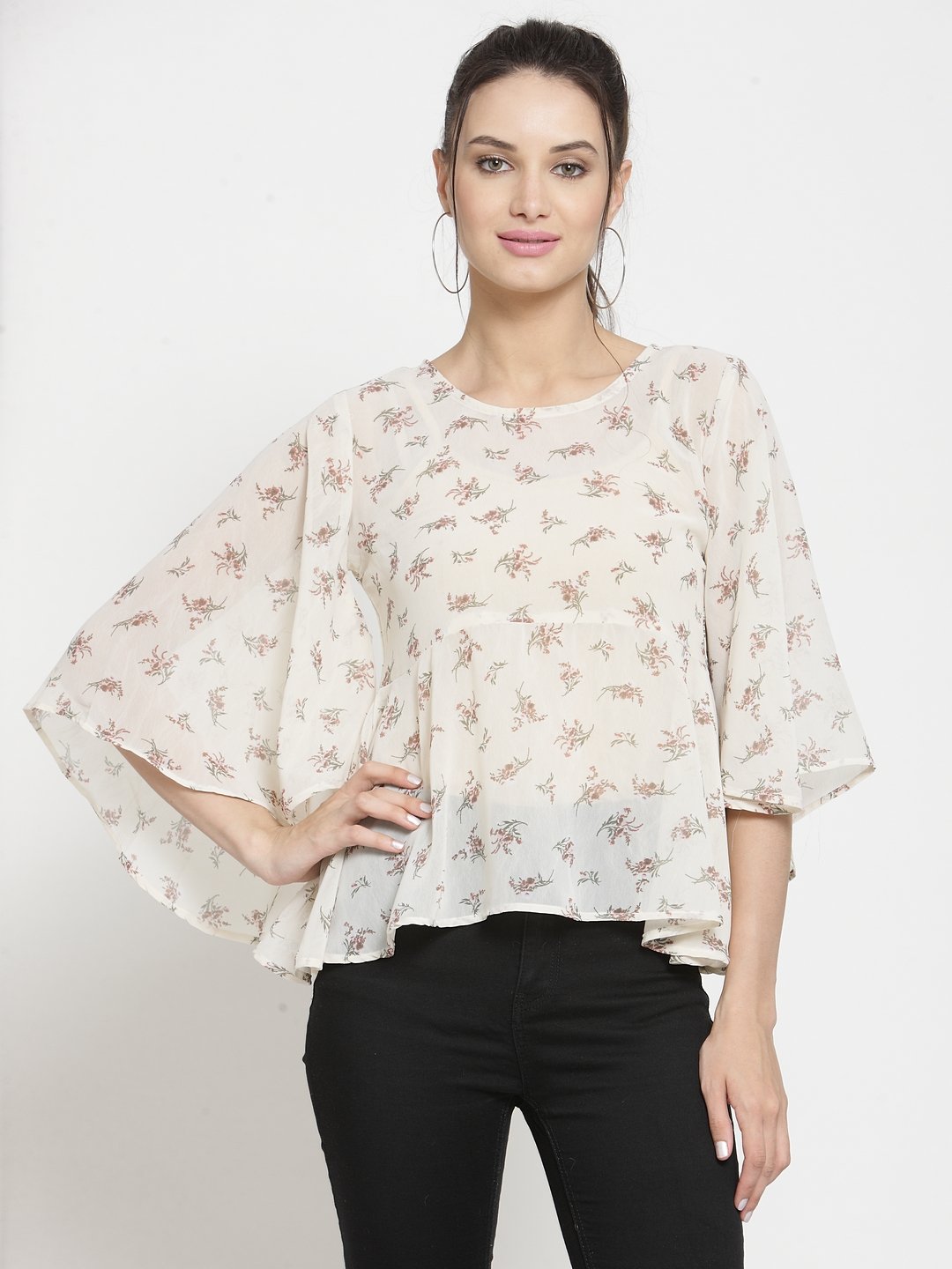 ZARVEY Casual Flared Sleeve Printed Women Multicolor Top