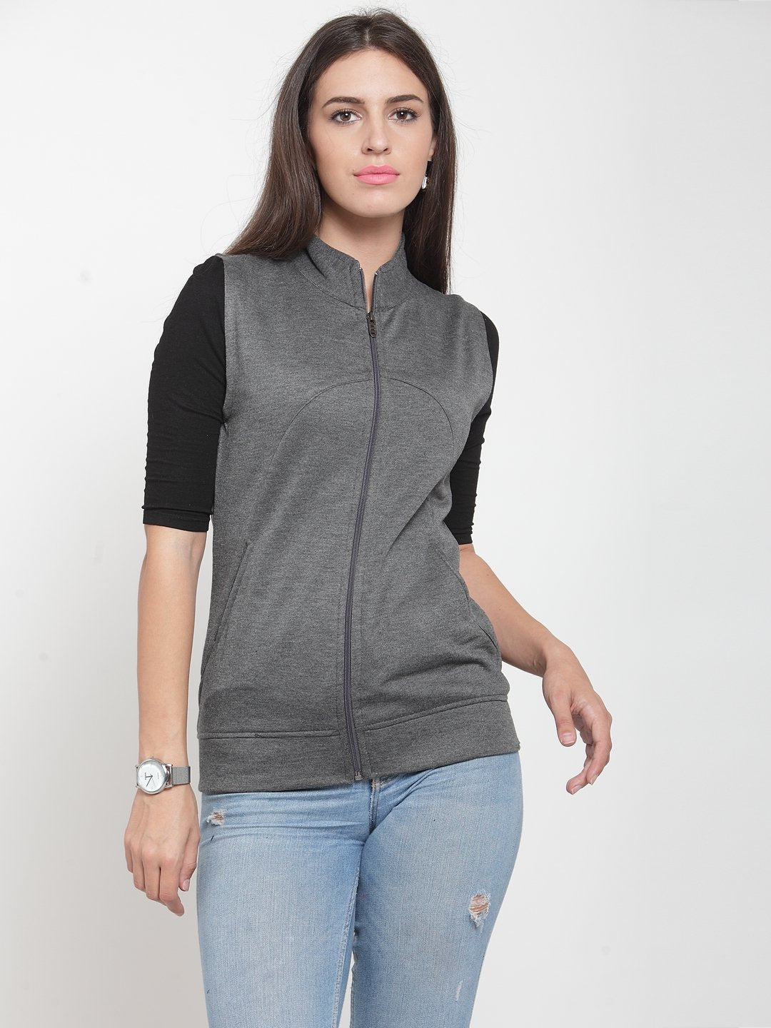 ZARVEY Sleeveless Solid Women Jacket