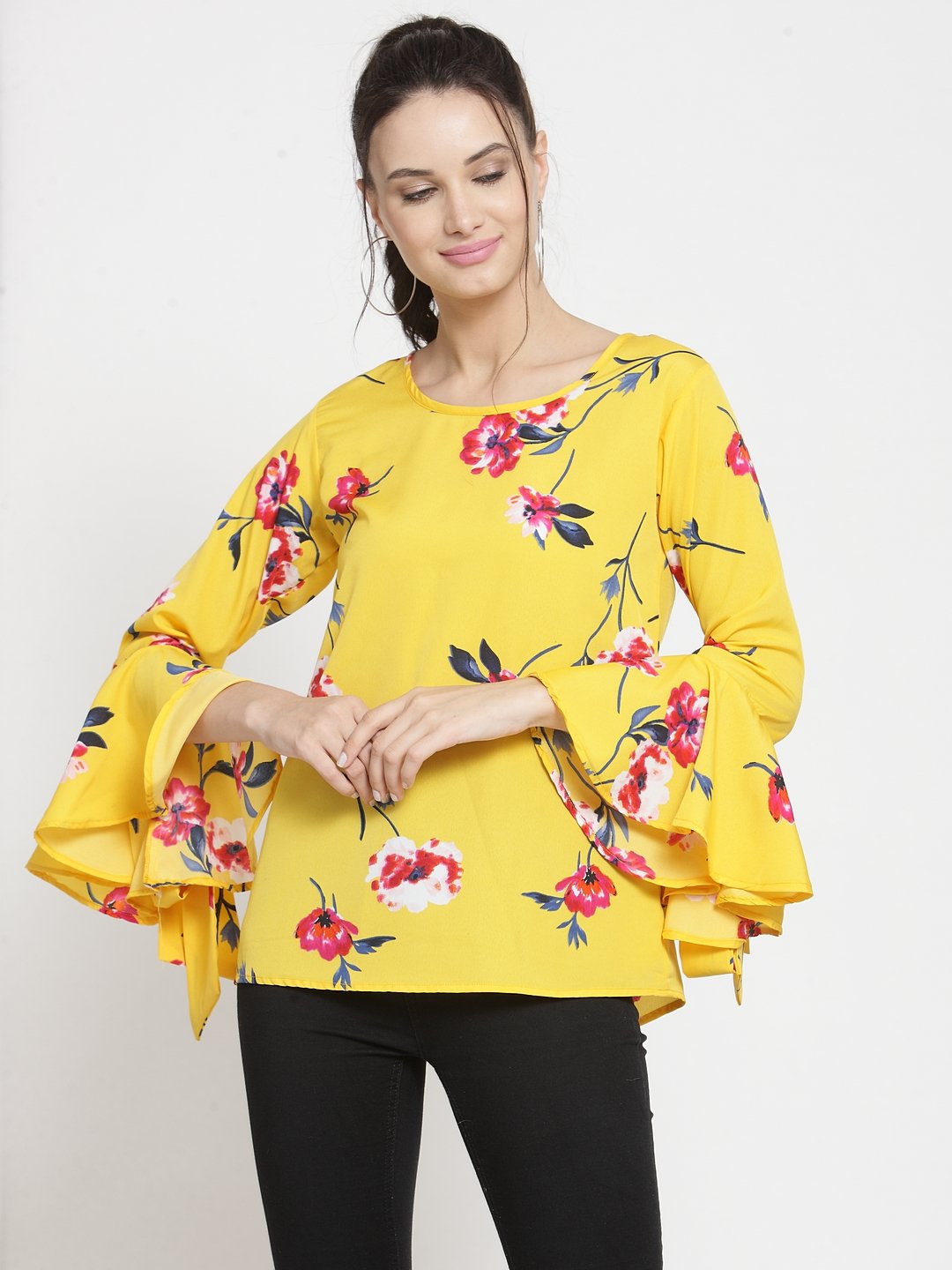 ZARVEY Casual Bell Sleeve Printed Women Multicolor Top