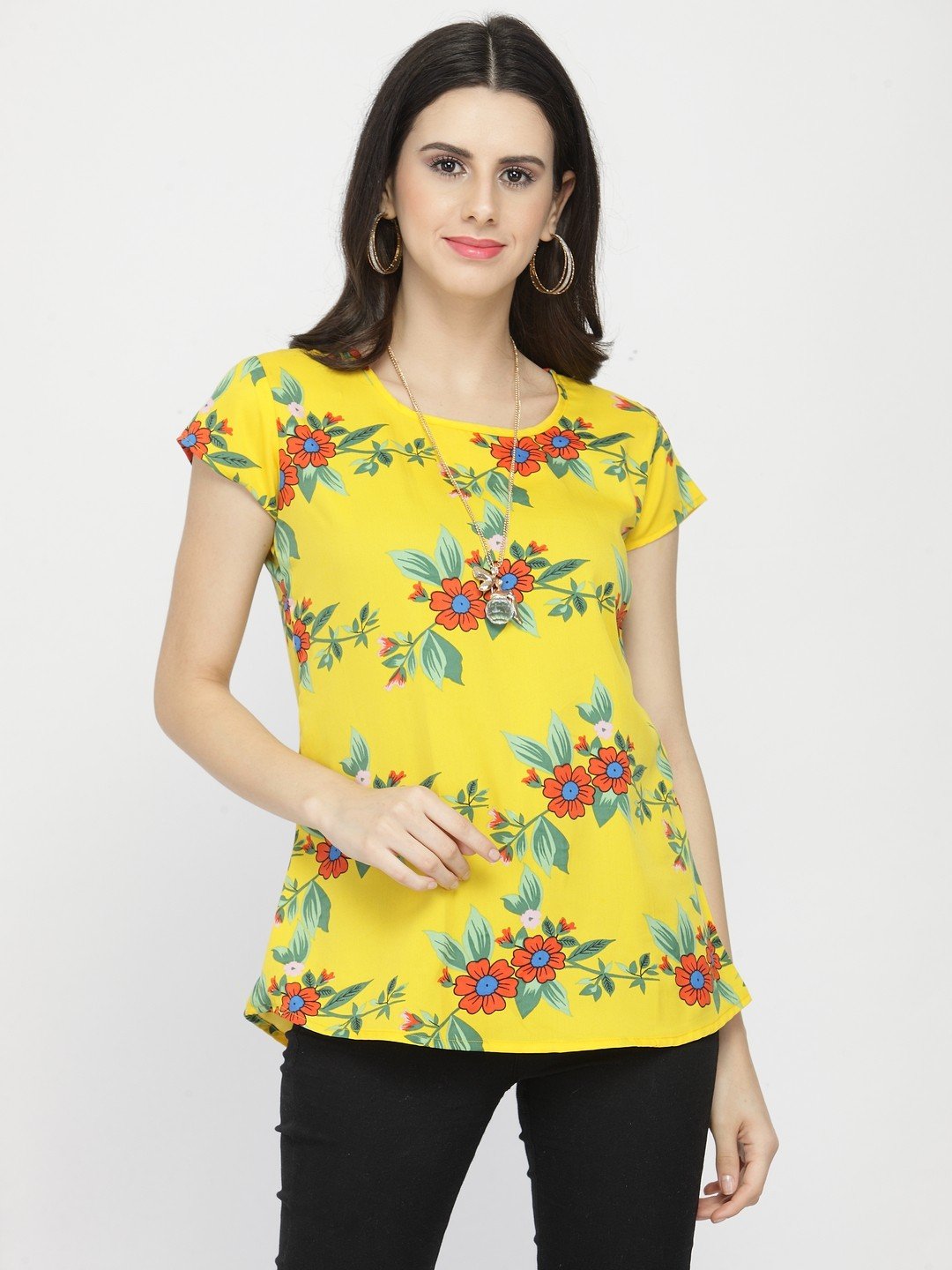 ZARVEY Casual Cap Sleeve Floral Print Women Multicolor Top