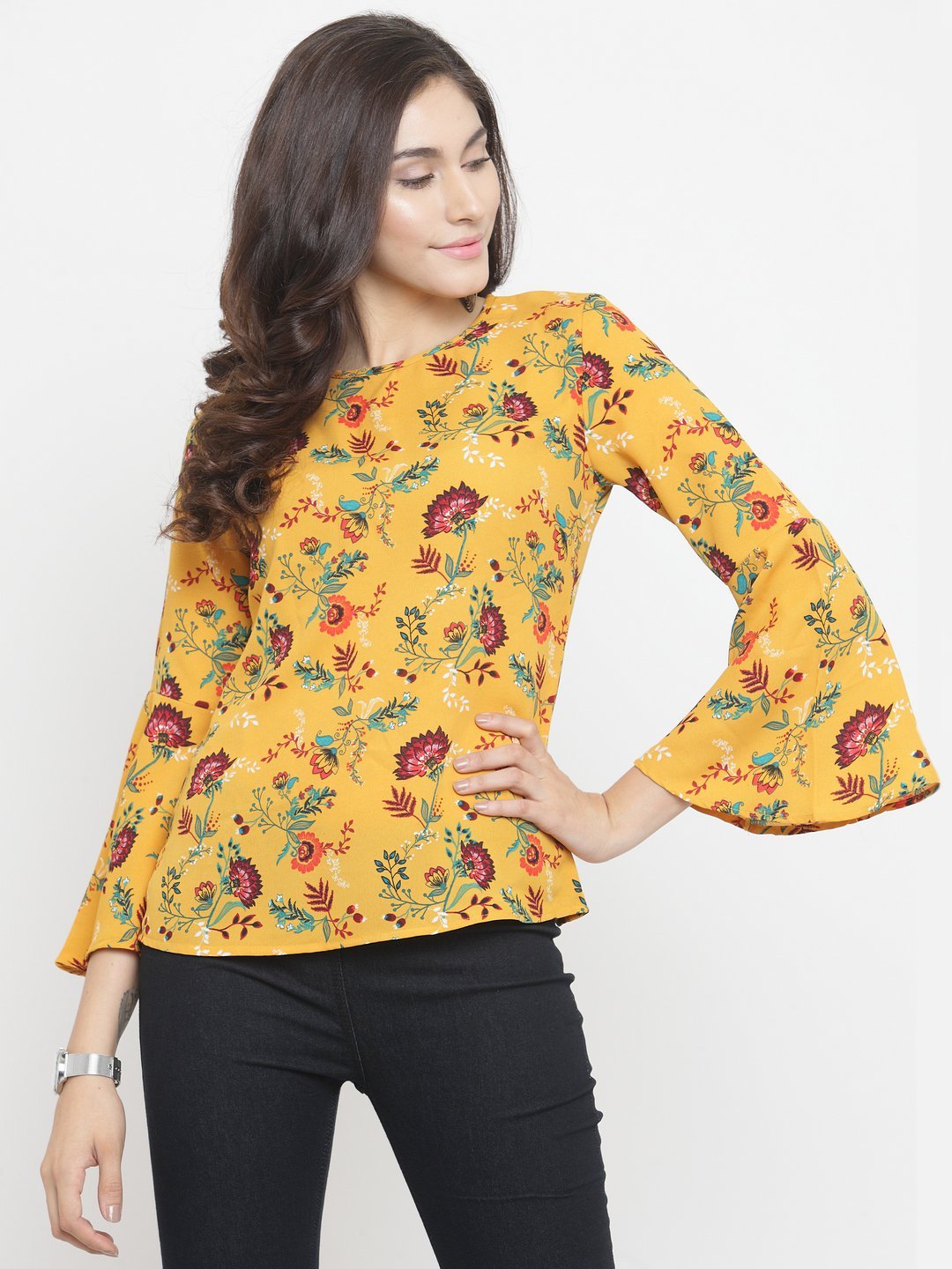 ZARVEY Casual Bell Sleeve Floral Print Women Multicolor Top