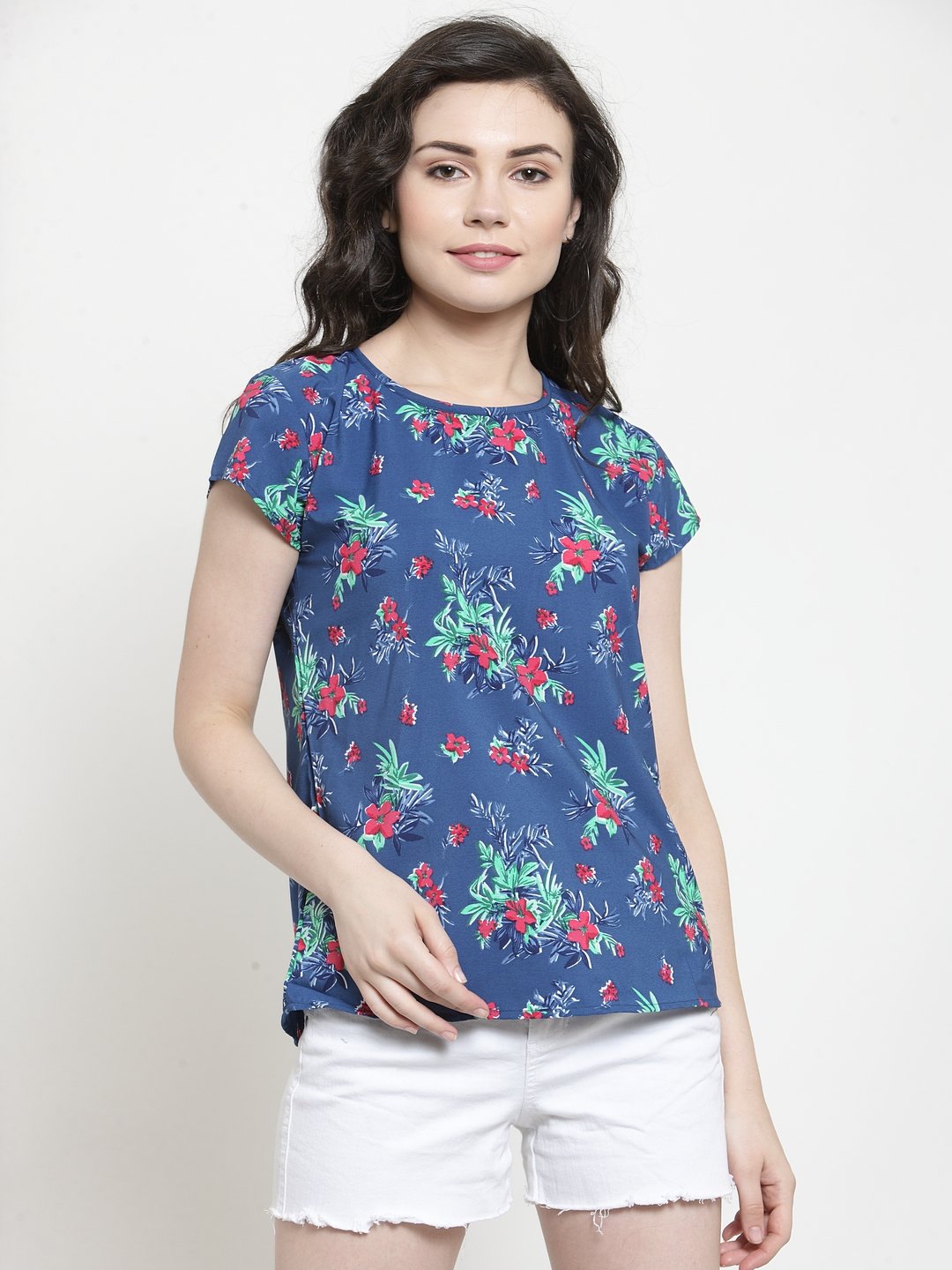 ZARVEY Casual Short Sleeve Printed Women Multicolor Top