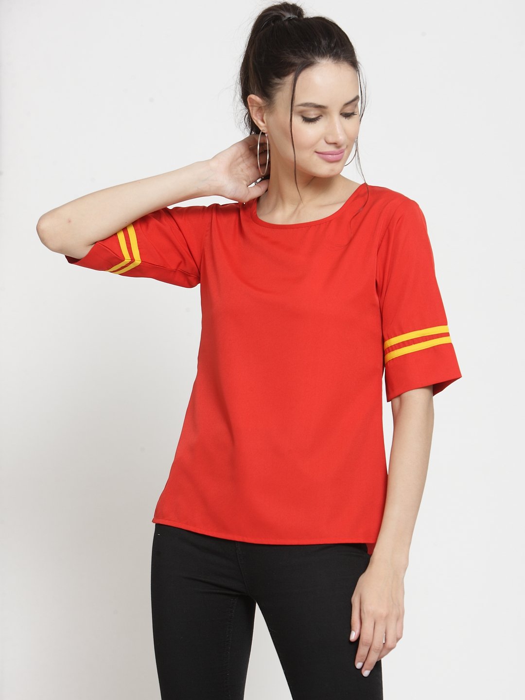 ZARVEY Casual Regular Sleeve Printed Women Red Top