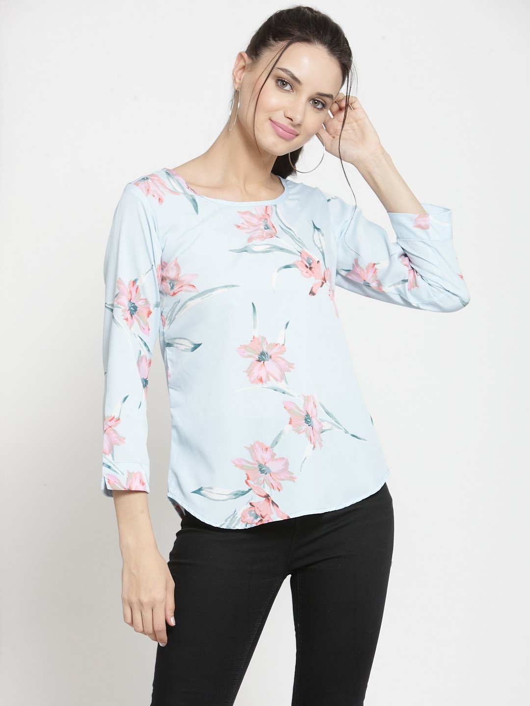 ZARVEY Casual 3/4 Sleeve Printed Women Multicolor Top