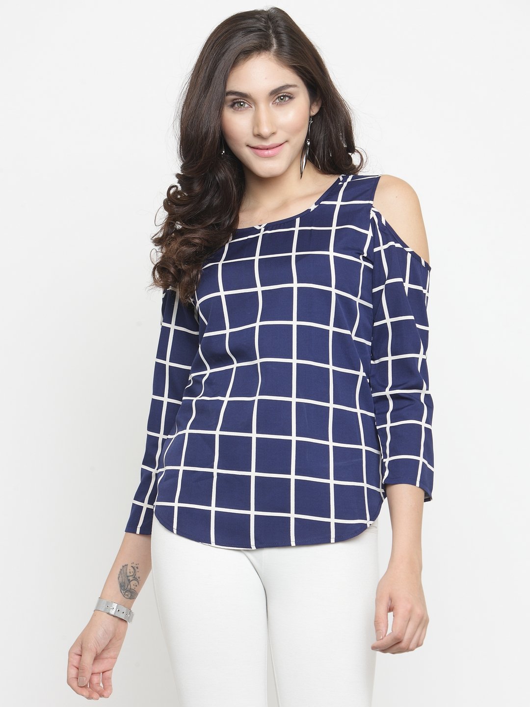 ZARVEY Casual 3/4 Sleeve Checkered Women Multicolor Top