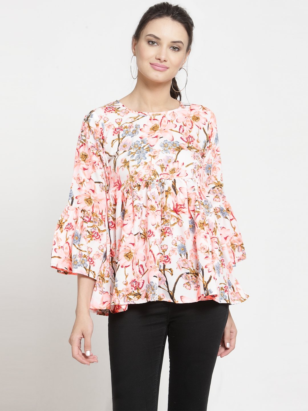 ZARVEY Casual Bell Sleeve Printed Women Multicolor Top