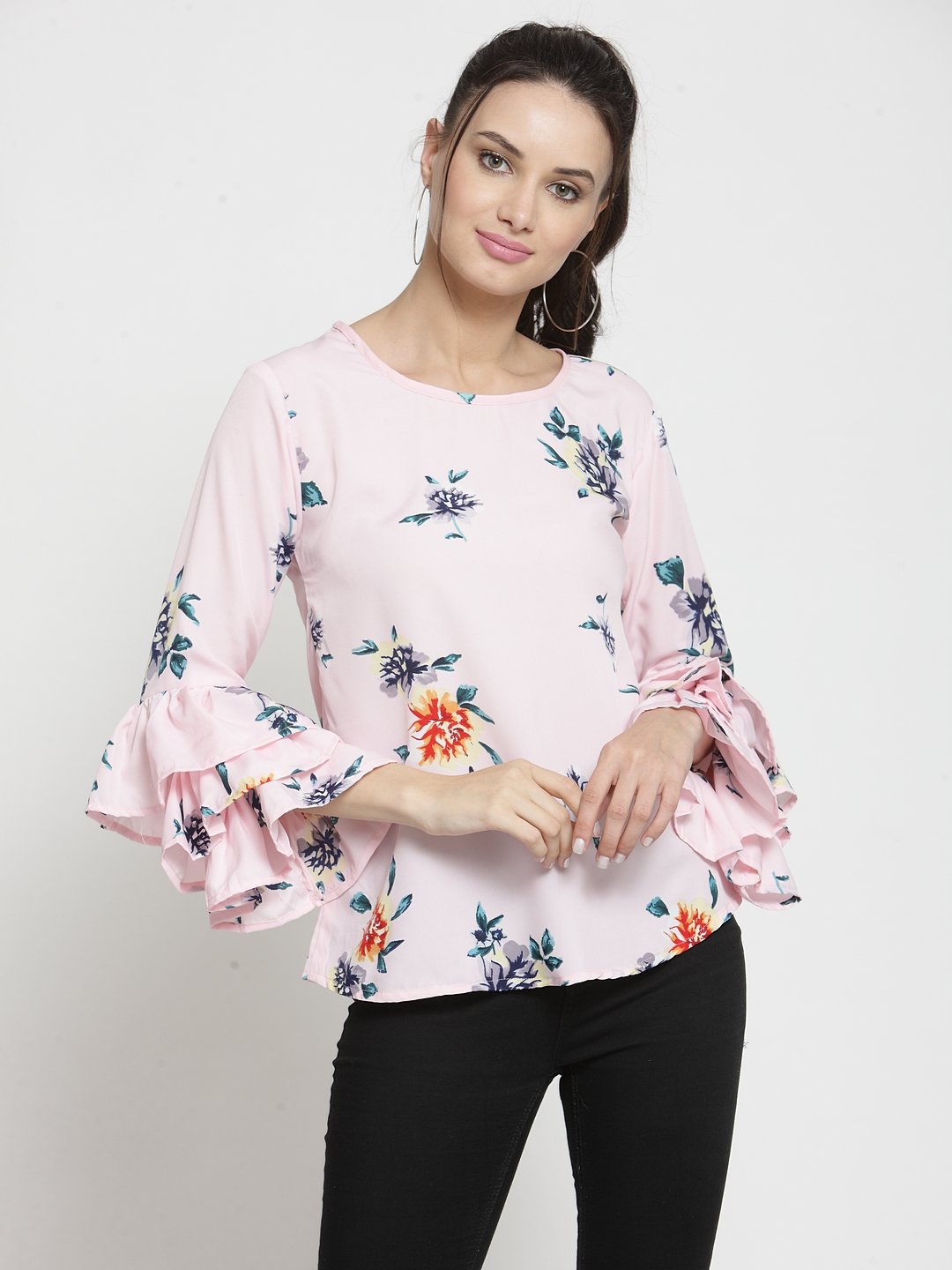 ZARVEY Casual Layered Sleeve Printed Women Multicolor Top