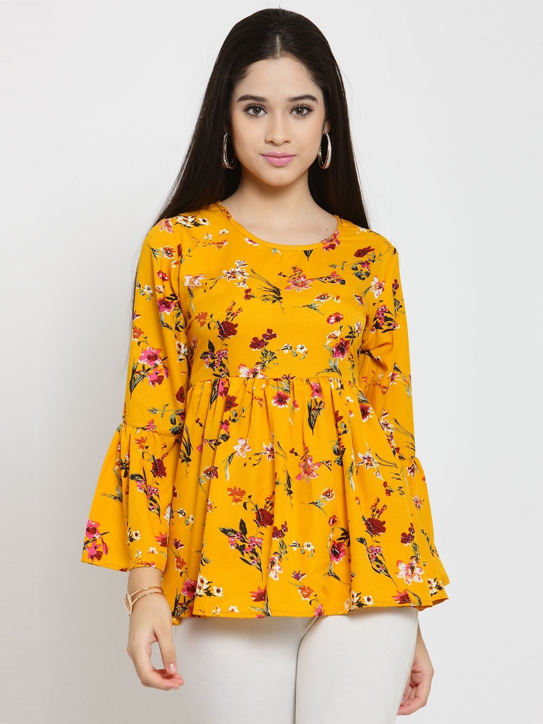 ZARVEY Casual Bell Sleeve Floral Print Women Multicolor Top