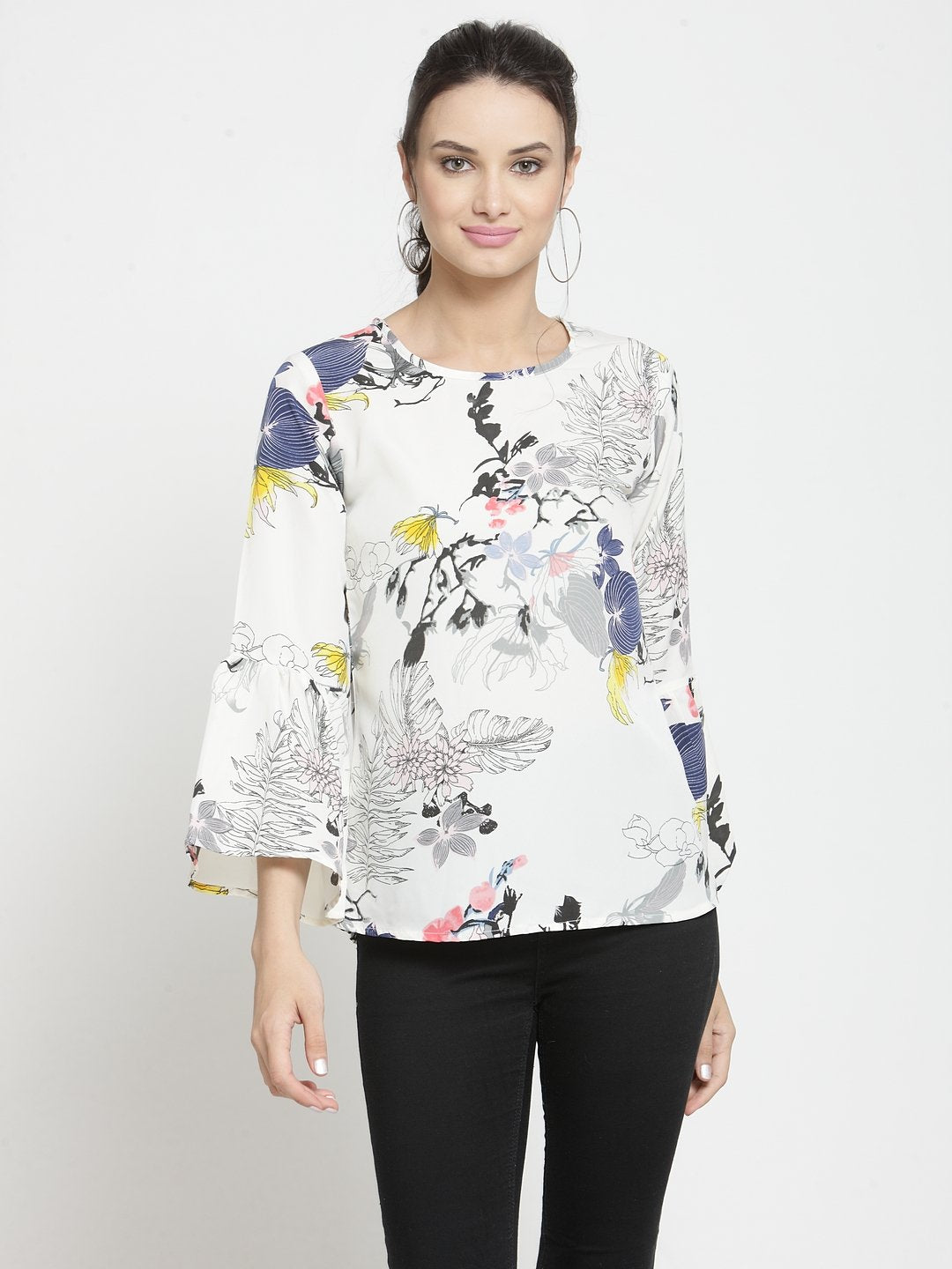 ZARVEY Casual Bell Sleeve Printed Women Multicolor Top