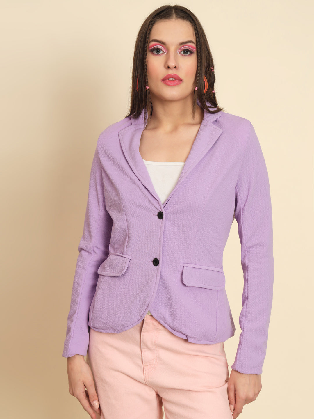 MAZIE Women Solid Single Breasted Casual Blazer  (Purple)